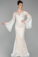 Длинное Кружевное Вечернее Платье Белый ABU1578