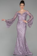 Длинное Кружевное Вечернее Платье Лавандовый ABU1578
