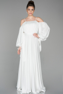 Длинное Атласное Платье Для Помолвки Белый ABU1656