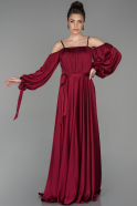 Длинное Атласное Вечернее Платье Бордовый ABU1581