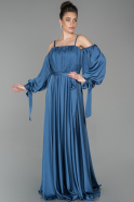 Длинное Атласное Вечернее Платье Индиго ABU1581