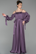 Длинное Атласное Вечернее Платье Лавандовый ABU1581