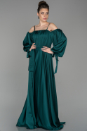 Длинное Атласное Вечернее Платье Изумрудно-зеленый ABU1581
