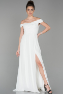 Длинное Шифоновое Вечернее Платье Белый ABU1674