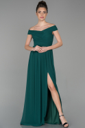 Длинное Вечернее Платье Изумрудно-зеленый ABU1547