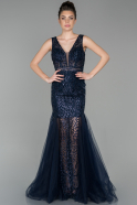 Длинное Вечернее Платье Русалка Темно-синий ABU1573