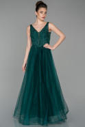 Длинное Вечернее Платье Изумрудно-зеленый ABU1584