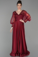 Длинное Атласное Вечернее Платье Бордовый ABU1588