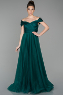 Длинное Вечернее Платье Изумрудно-зеленый ABU1585