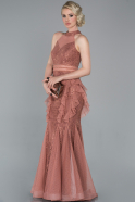Длинное Кружевное Вечернее Платье Пыльно-розовый ABU1602