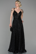 Длинное Помолвочное Платье С Кружевами Черный ABU1430
