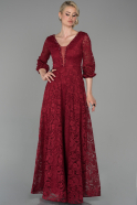 Длинное Кружевное Вечернее Платье Бордовый ABU1605