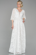 Длинное Кружевное Вечернее Платье Белый ABU1605