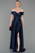 Длинное Атласное Вечернее Платье Темно-синий ABU1608