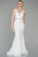 Длинное Кружевное Вечернее Платье Белый ABU1611