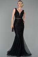 Длинное Кружевное Вечернее Платье Черный ABU1611