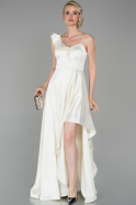 Длинное Атласное Вечернее Платье Белый ABU1612