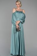 Длинное Атласное Вечернее Платье Бирюзовый ABU1581