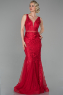 Длинное Кружевное Вечернее Платье красный ABU1611