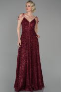 Длинное Помолвочное Платье С Кружевами Бордовый ABU1430