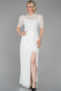 Длинное Кружевное Вечернее Платье Белый ABU1597
