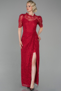 Длинное Кружевное Вечернее Платье красный ABU1597