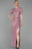 Длинное Кружевное Вечернее Платье Пудровый ABU1597
