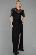 Длинное Кружевное Вечернее Платье Черный ABU1597