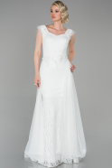 Длинное Кружевное Вечернее Платье Белый ABU1615