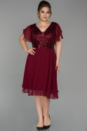 Большое Короткое Шифоновое Платье Бордовый ABK1218