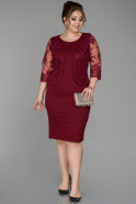 Короткое Кружевное Вечернее Платье Бордовый ABK954