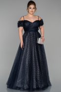 Длинное Свободное Вечернее Платье Темно-синий ABU1500