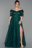 Длинное Свободное Вечернее Платье Изумрудно-зеленый ABU1620