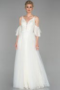 Длинное Кружевное Вечернее Платье Белый ABU1628
