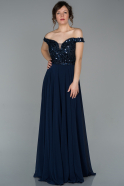 Длинное Шифоновое Помолвочное Платье Темно-синий ABU1653