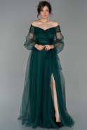 Длинное Вечернее Платье Изумрудно-зеленый ABU1664
