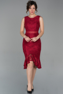 Короткое Кружевное Вечернее Платье Бордовый ABK616