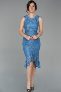 Короткое Кружевное Вечернее Платье Индиго ABK616