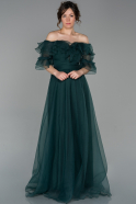 Длинное Вечернее Платье Изумрудно-зеленый ABU1667