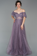 Длинное Вечернее Платье Из Кружева Лавандовый ABU1666