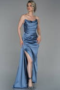 Длинное Атласное Выпускное Платье Индиго ABU1680