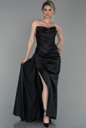 Длинное Атласное Выпускное Платье Черный ABU1680