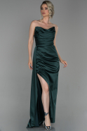 Длинное Атласное Выпускное Платье Изумрудно-зеленый ABU1680