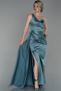 Длинное Атласное Выпускное Платье Бирюзовый ABU1681