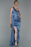 Длинное Атласное Выпускное Платье Индиго ABU1681