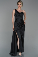Длинное Атласное Выпускное Платье Черный ABU1681