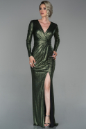 Длинное Вечернее Платье Изумрудно-зеленый ABU1678