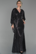 Длинное Помолвочное Платье Черный-Серебряный ABU575