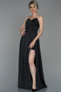 Длинное Атласное Выпускное Платье Черный ABU1682