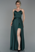 Длинное Атласное Выпускное Платье Изумрудно-зеленый ABU1682